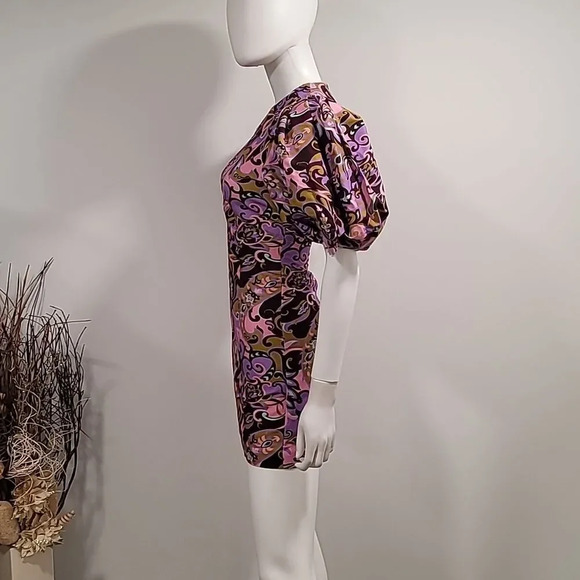 TED BAKER Flickl – Short Sleeve Printed Mini Dress Blk Pink  - Picture 5 of 13